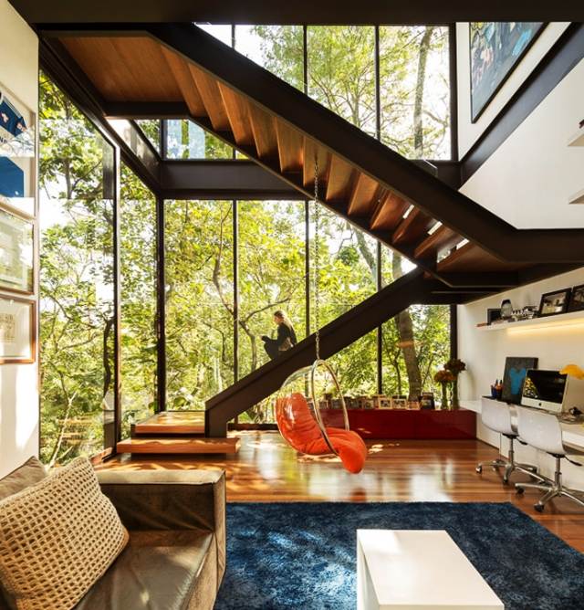 Životné nápady moderné-závesné stoličky-svetlé izby-sklenená vila-Fernanda-Marques