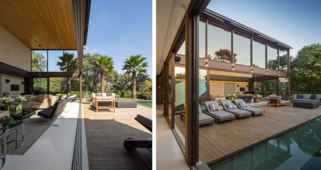 Otvorený pôdorysný štýl obytného podkrovia-terasa-drevený poťahový nábytok