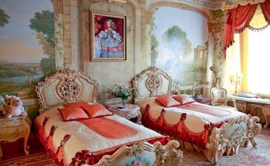 Spálňa Rokoková módna maľba Moderný byt-Rusko-interiérový dizajn Spálňa rokoková móda maľba byt-Rusko klasický-interiérový dizajn