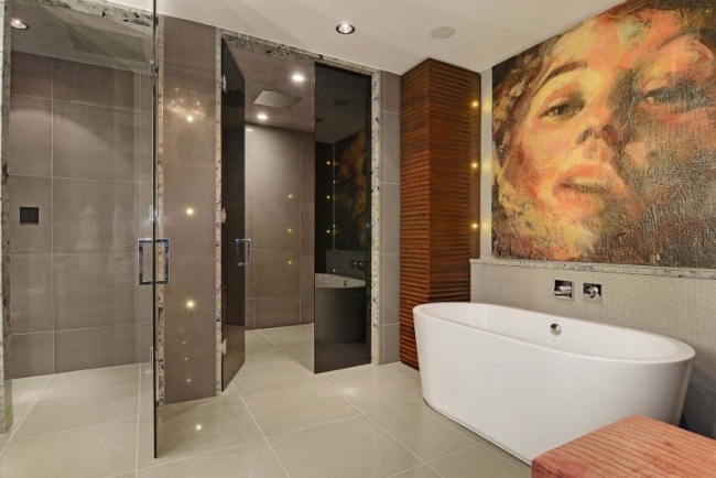 vaňa oválny tvar luxusný byt moderný interiér vaňa luxusný byt oválneho tvaru s moderným interiérom