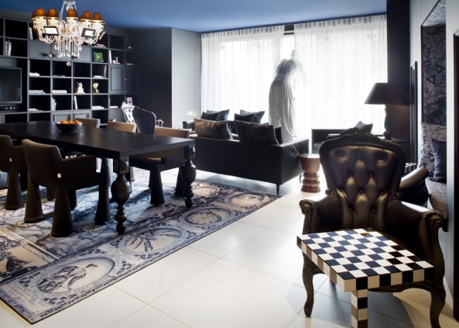 hotel design marcel wanders andaz amsterdam čierny kožený nábytok
