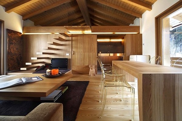 Interiérový dizajn obloženia stien-s drevenými ventilátormi Interno Fraciscio Studio