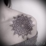 mandala tetoválás a kulcscsonton - fotó példa egy kész tetoválásra 01052016 -ból 1