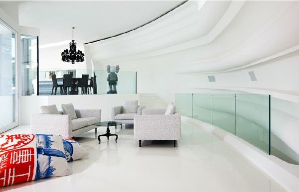 moderný interiérový dizajn - obývacia časť farebná dekorácia v obývačke