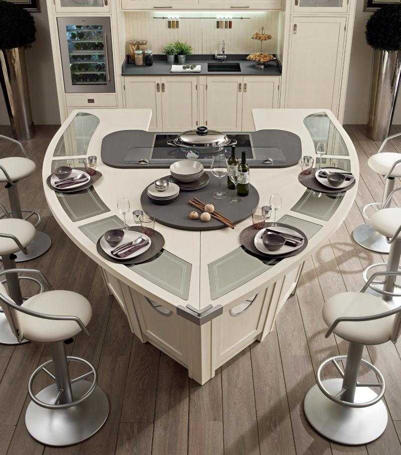 Kuchynský ostrov v tvare lode v bielej farbe Námorný nábytok-ostrov na varenie-stolovanie-nápady-biela