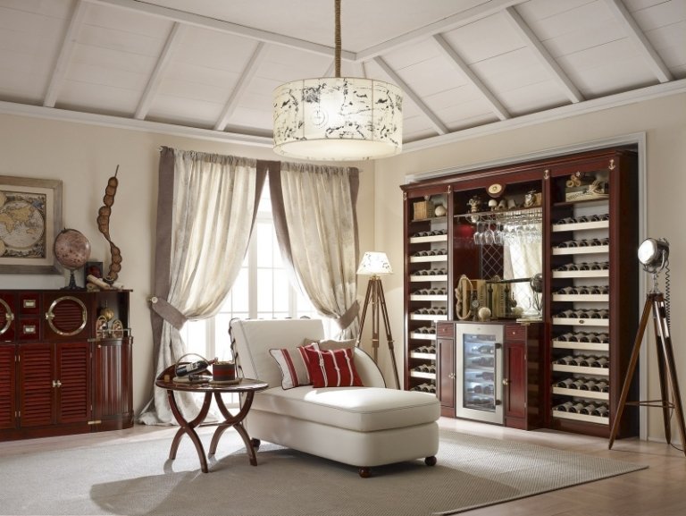 Stojan na víno v obývacej izbe - zariadenie v koloniálnom štýle Zariadenie nápadov na nástenné jednotky pre námorný nábytok