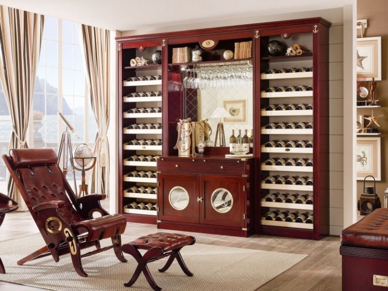 Zariadenie námorného nábytku - drevený nábytok Námorný nábytok-wenge-drevo-stojan na víno-obývačka