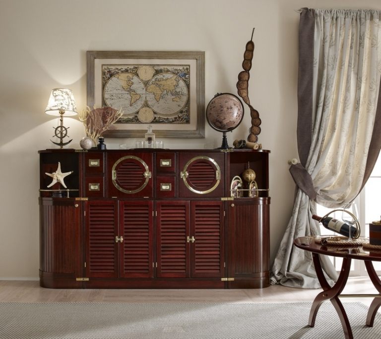 Námorný nábytok - drevený príborník Komoda na námorný nábytok-kormidlo-bytové doplnky-dekorácia