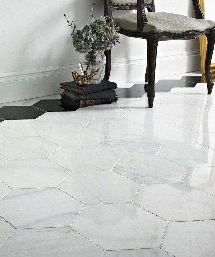 mramorová čistá dlažba moderná šesťhranná