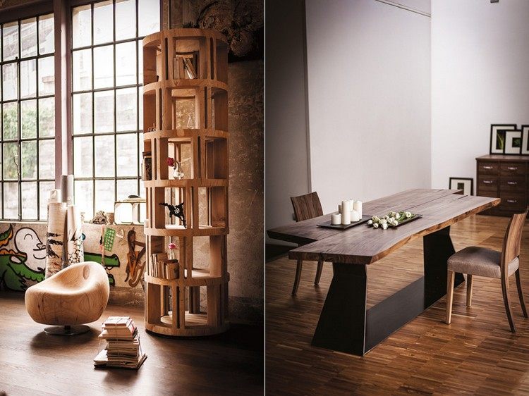 Kolekcia Riva 1920 - kreslo, knižnica a jedálenský stôl z masívu Nábytok z masívu cédrové kreslo-rúrkové-police-orechové-jedálenské-stoly-masívne-stoličky-riva1920