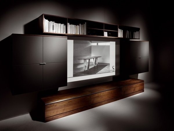 Nástenná jednotka z masívu, tv, čierne drevo, Scholtissek