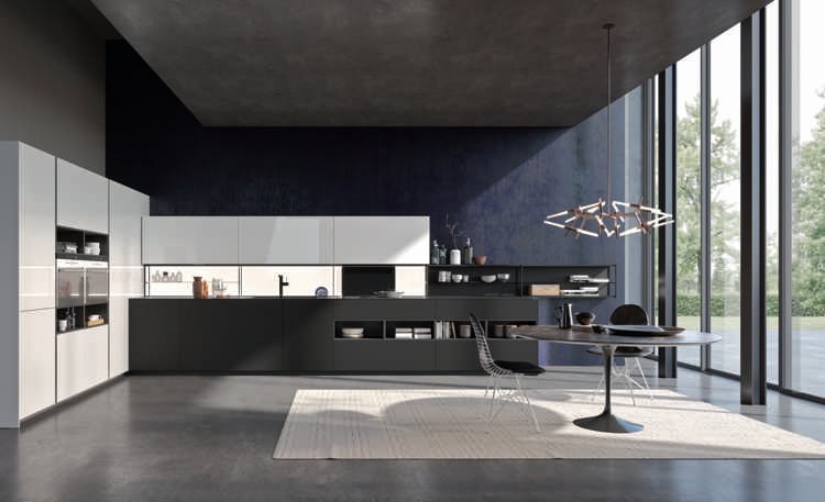 Matné kuchynské fronty čierno-biele-bezúchytkové-moderné