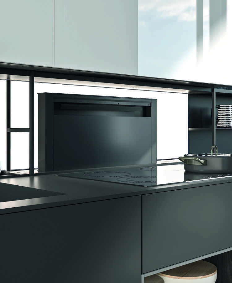 Matný-kuchynské fronty-ľahké čistenie-varná doska-výsuvný odsávač pár