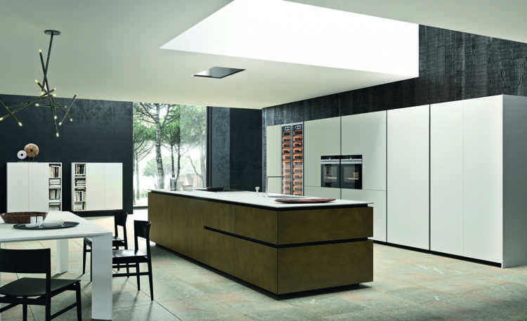 Matné kuchynské fronty pracovná doska-bielo-hnedá-bez úchytiek