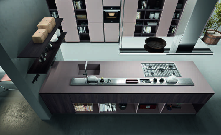 matná-kuchynská linky-vzhľad-drevo-matná-ružová-pracovná doska