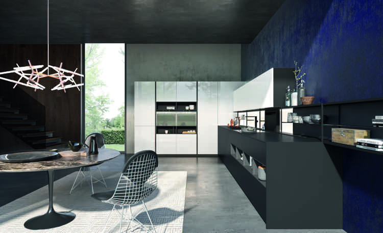 Matné kuchynské fronty čierne-moderne-jedálenský stôl-okrúhle