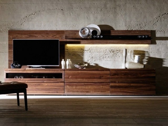 Nástenná jednotka do obývačky krásna masívna drevená farba čerešne krásny dizajn nábytku z masívu v tmavej čerešňovej farbe