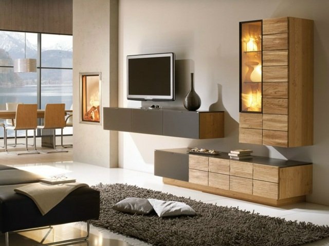 Obývacia izba nápady na bývanie Televízna skrinka vstavané osvetlenie Televízna skrinka vstavané osvetlenie Koberec Shaggy