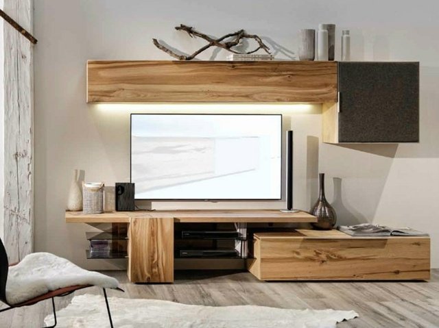 Nápady na obývaciu izbu Nápady na rustikálnu nástennú skrinku zo skla rustikálna nástenná jednotka televízna skrinka zapustené sklenené svetlá