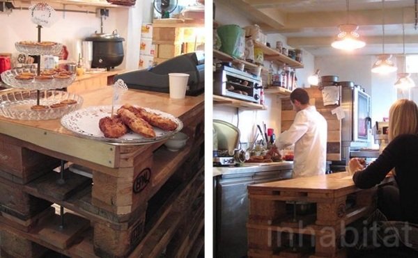 Pultová pokladňa s nábytkom z europaliet