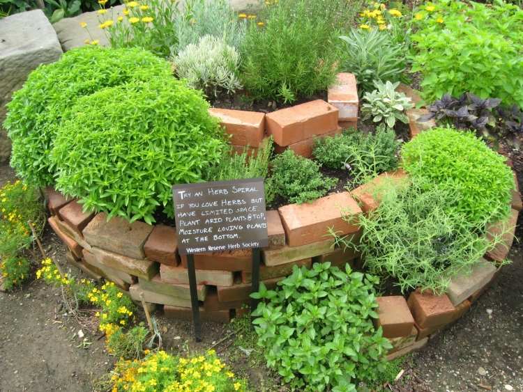 dizajn stredomorskej záhrady-špirála-korenie-tehly-mäta-rozmarín-tymian-zem