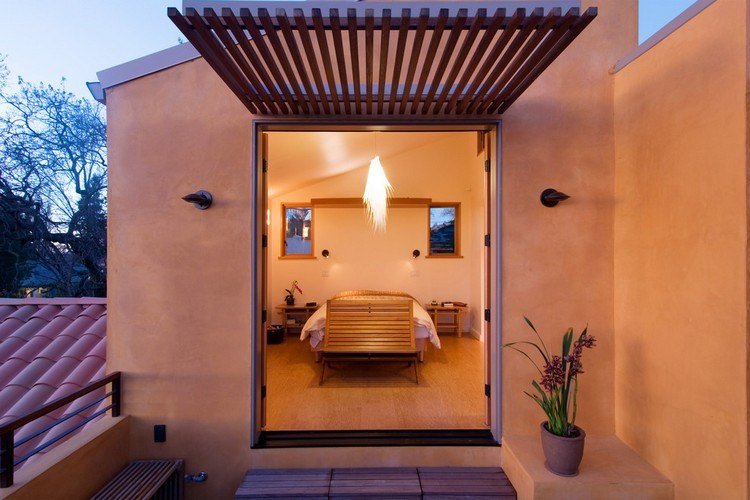 oranžové omietnuté vonkajšie steny na terase technika stredozemného dizajnu steny-zvonka-oranžového stierania