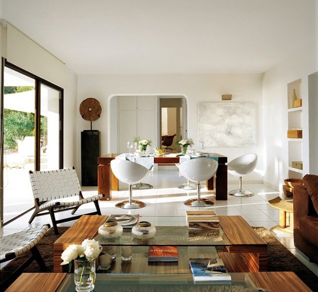 stredomorský štýl obývacia izba jedálenský kút drevený nábytok