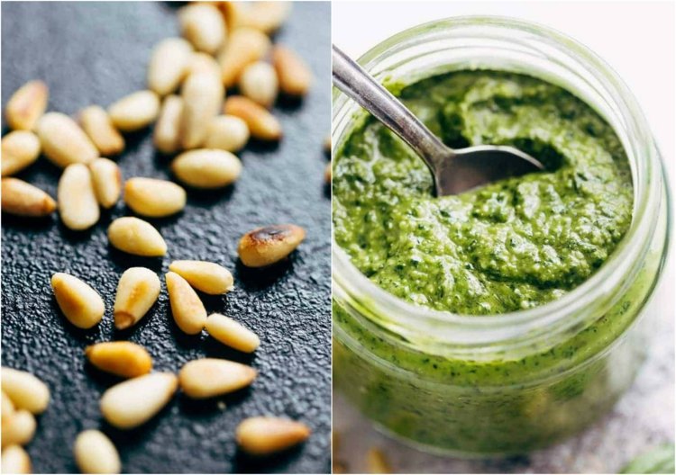 pečené píniové oriešky bazalkové pesto m
