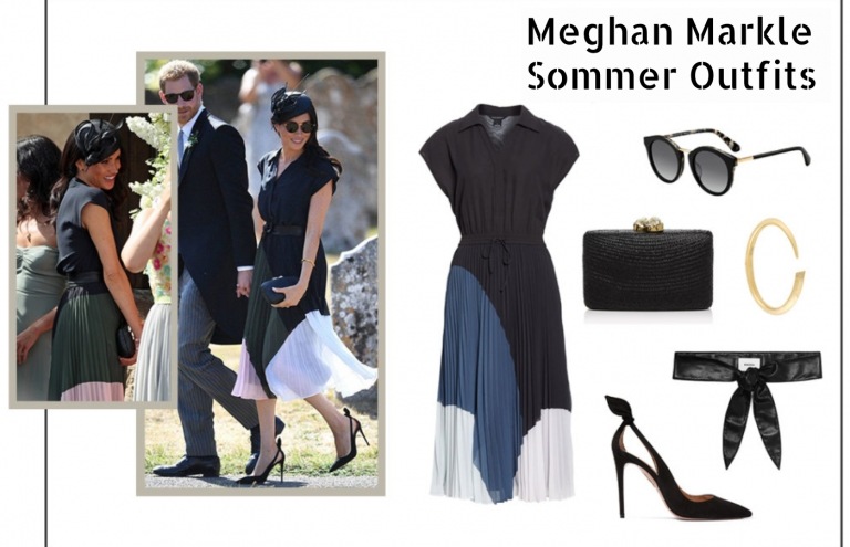 Letné šaty Meghan Markle s geometrickými motívmi a košeľovými šatami skladanými slnečnými okuliarmi