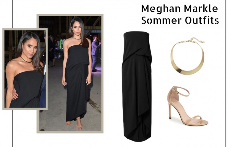 Maxi šaty letného oblečenia Meghan Markle z čierneho zlatého obojku