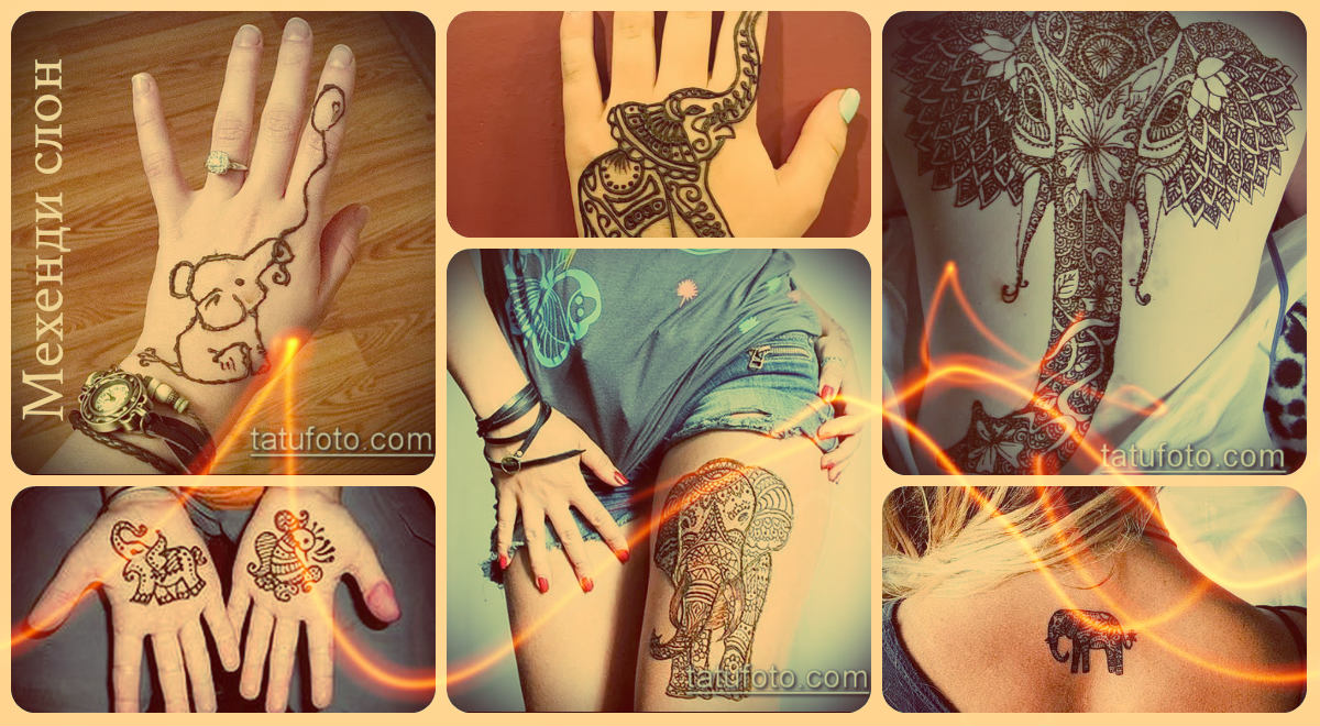 Mehendi elefant - fotos af færdige værker