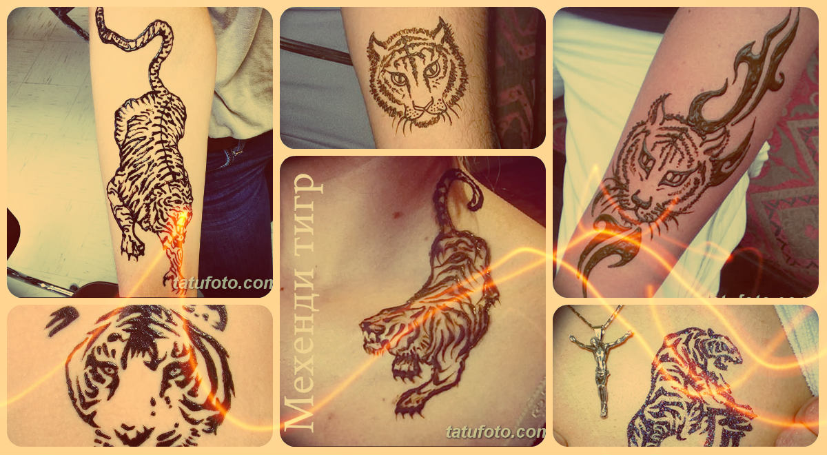 Мехенди тигър - колекция от готови рисунки с къна върху тялото