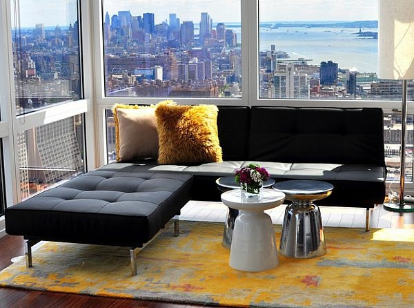 Rohová sedačka-moderný-dizajn-žltý-koberec-vlastný-byt