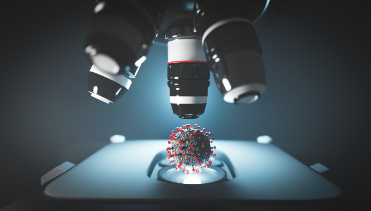 výskum koronavírusu pod mikroskopom