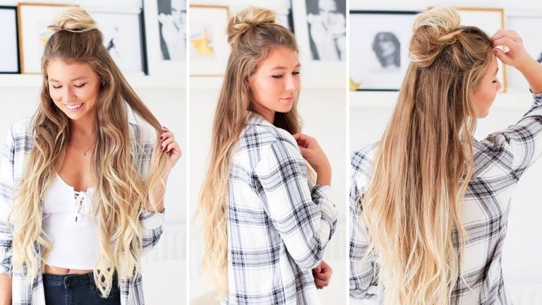 Messy Bun Hairstyles Boho Style dlhé vlasy predlžovanie vlasov