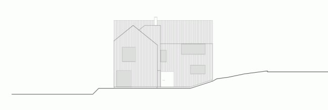 plán fasády minimalistický drevený dom na jazere v Zürichu