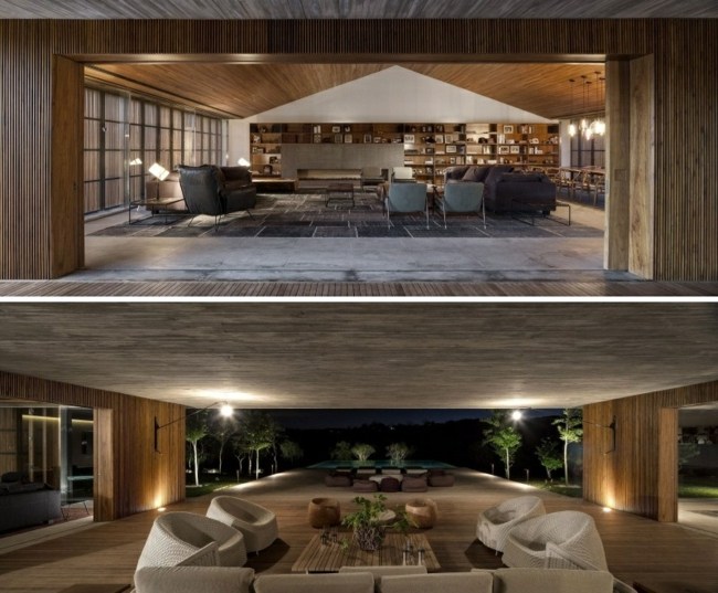 Drevený dom Brasil Sao Paulo vnútorná terasa Interiérové fotografie domu Brasil Sao Paulo