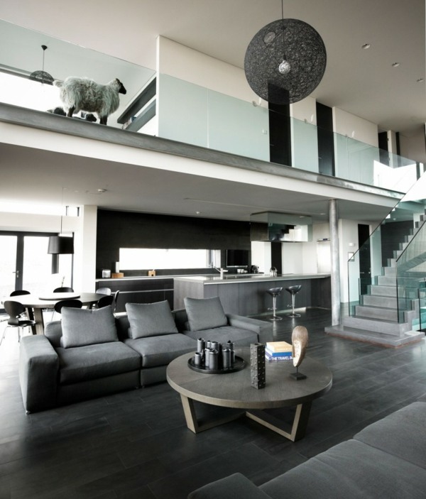 moderný interiérový dizajn malý okrúhly konferenčný stolík obývačka moderná interiérová sedacia súprava