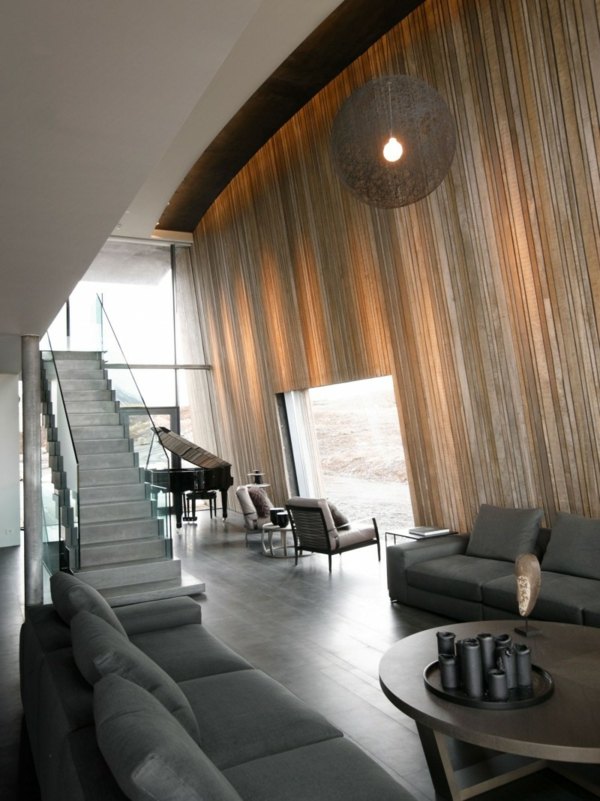 Moderný minimalistický vidiecky dom s drevenou stenou moderný minimalistický vidiecky dom