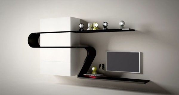 Dizajnová nástenná polica - moderný dizajnový jazyk - čierna Dizajnová nástenná polica-moderný dizajn, jazyk a čierny lakovaný povrch