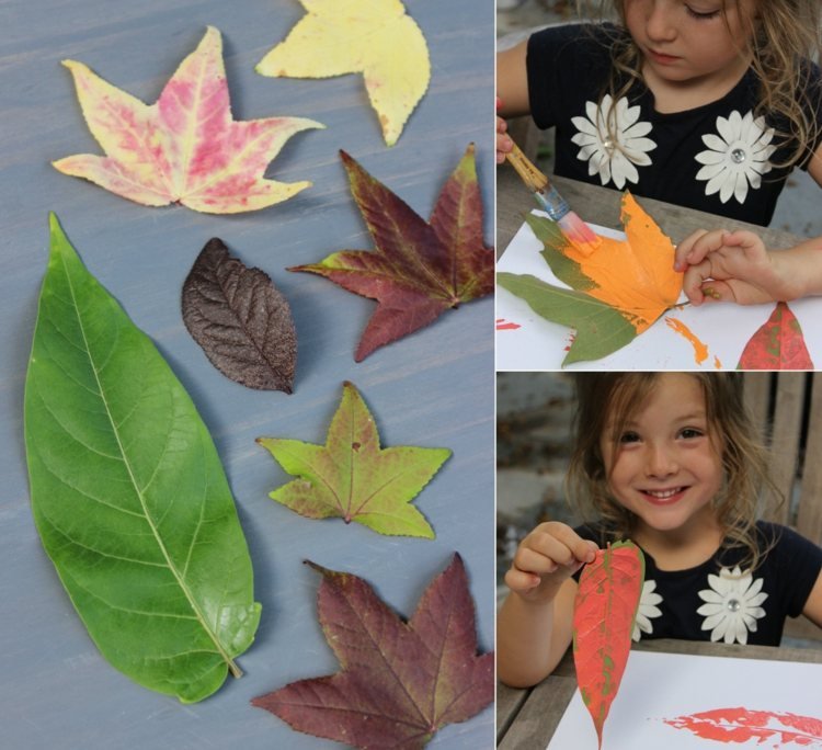 Na výrobu výtlačkov použite listy na jeseň urobte obrázky-farby-tlač-akrylové farby s listami