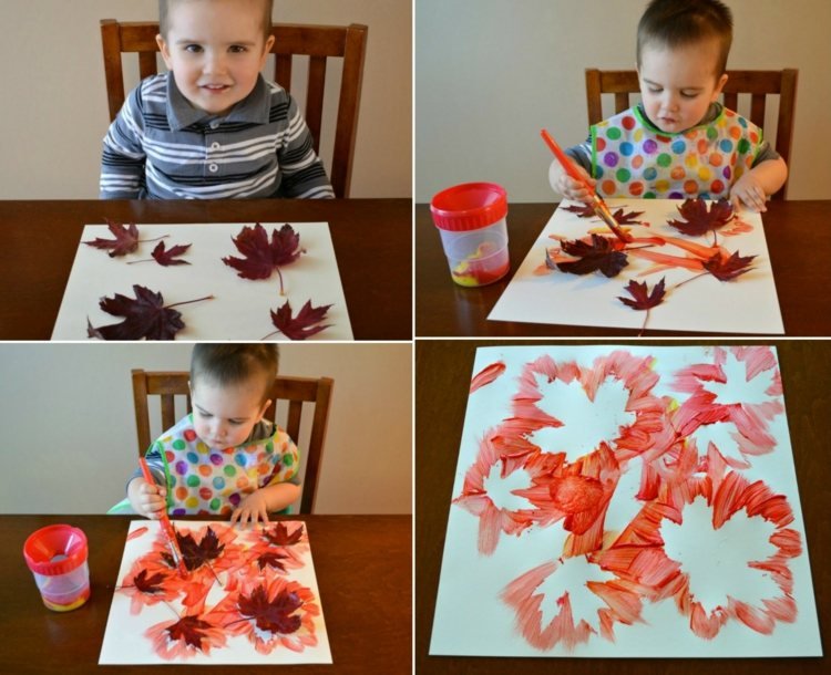 Ručné práce s listami a akrylovými farbami pre pekné obrázky listy-jeseň-drotár-inšpirácia-potlač-listy-farba-štetec-akryl
