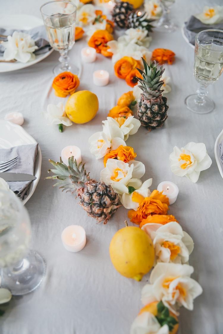 Orchidey na exotickú výzdobu stola a girlandu s citrónmi