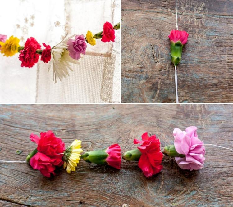 Návod na svadobnú kvetinovú girlandu vyrobenú z klinčekov a chryzantém