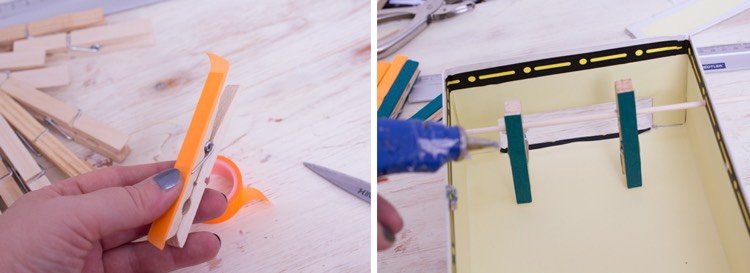 Futbalista vyrobený z drevených sponiek botník-drotár-deti-drevené klipy-washi-pásky-tímové farby