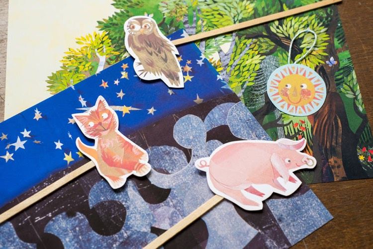 Tinker bábiky pre divadlo v škatuľke botník-drotár-deti-divadlo-zvieratká-drevené palice