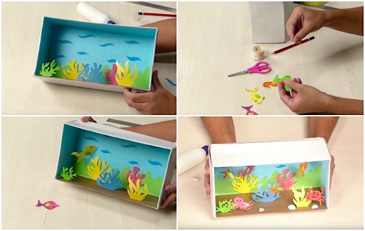 Akvárium na topánky do školy krabica od topánok-drotár-deti-akváriové-rybičky-riasy
