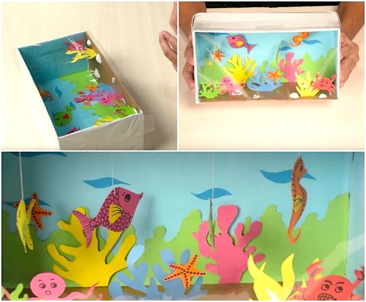 Tinker podmorský svet v botníku z farebného papiera botník-drotár-deti-akvarijné-rybičkové-šnúrky