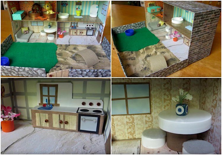Búdkový domček pre bábiky s predzáhradkou botník-drotár-detský domček-zariadenie miestnosti