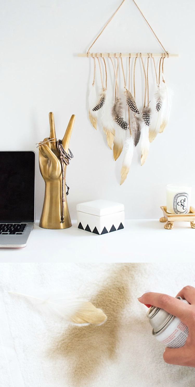 Tinkerové perie lapač snov z bieleho zlata s lesklou dekoráciou na stenu